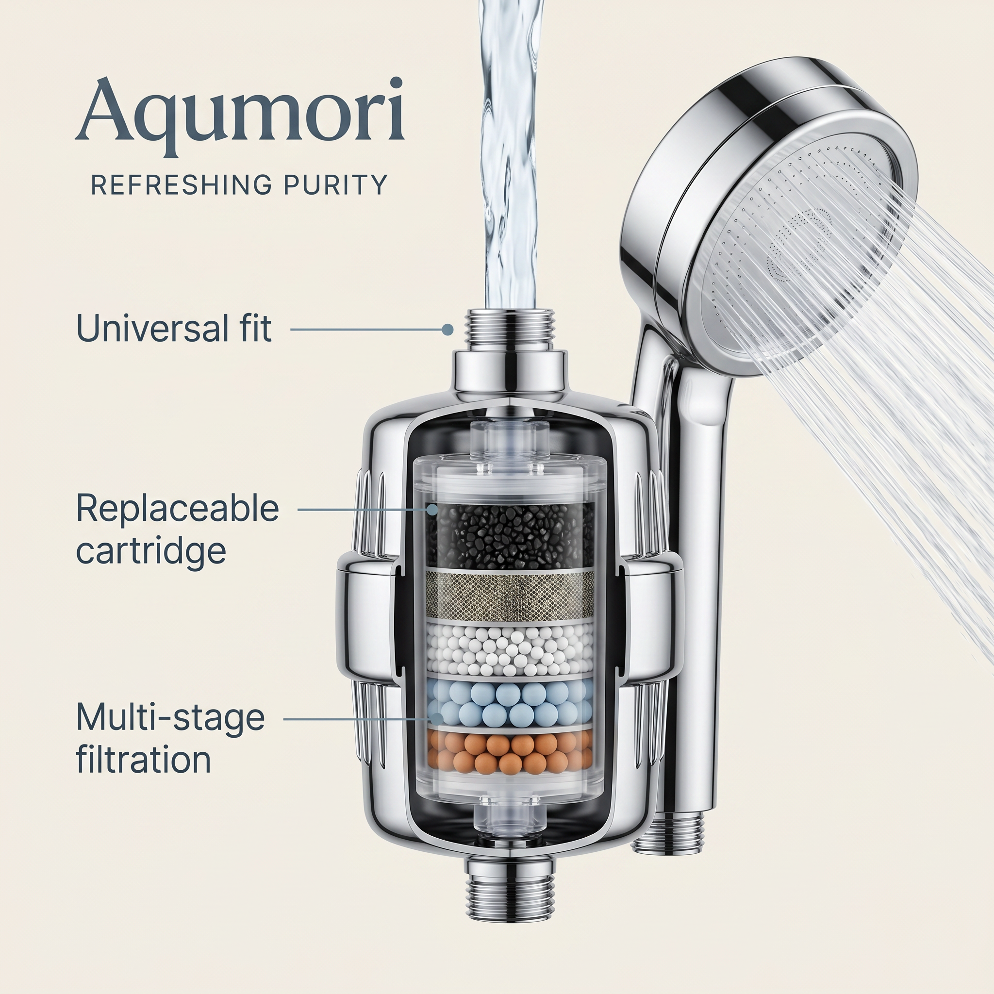 Aqumori High Pressure Filtered ShowerHead internal filtration
